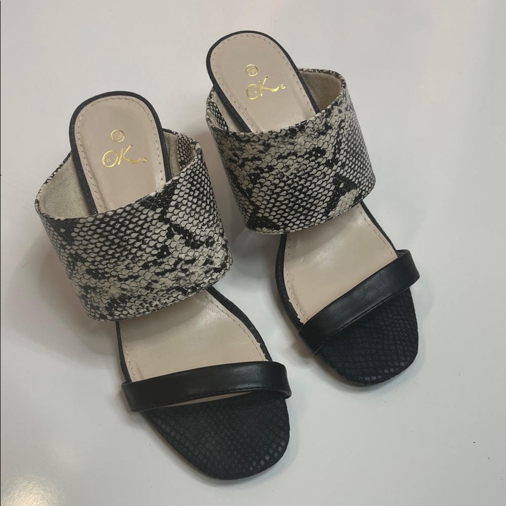Snakeskin Mules Slide Sandals Block Heel Size 7.5